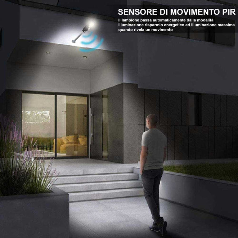 Lampione Stradale Faro LED 90W Solare Luce Esterno Sensore Movimento Telecomando