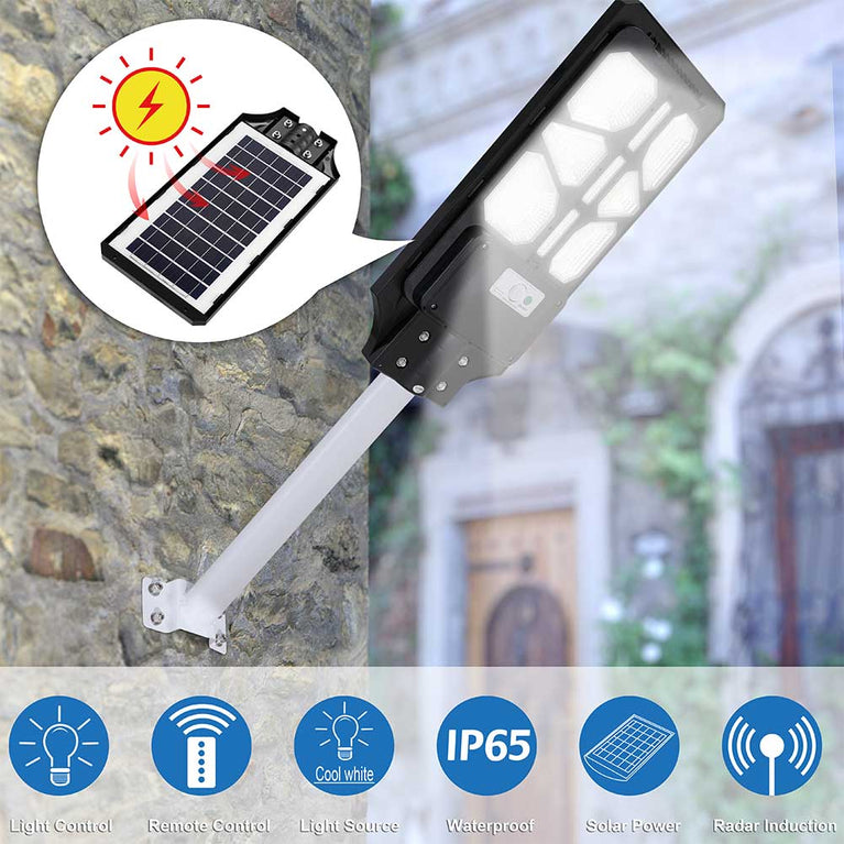 Lampione Stradale Faro LED 90W Solare Luce Esterno Sensore Movimento Telecomando