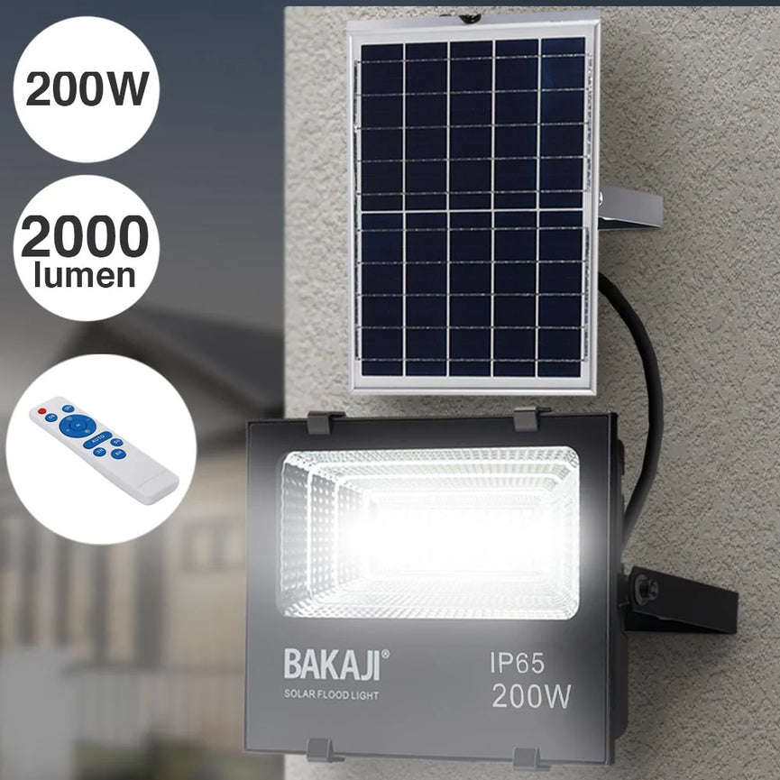 Faro LED 200W Pannello Solare Luce Esterno Alta Luminosita 2000 lm + Telecomando