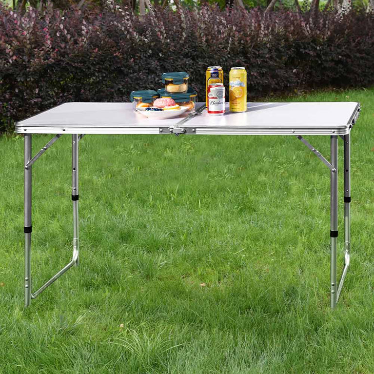Tavolo Campeggio Picnic Pieghevole in Alluminio Altezza Regolabile 60 x 120 cm