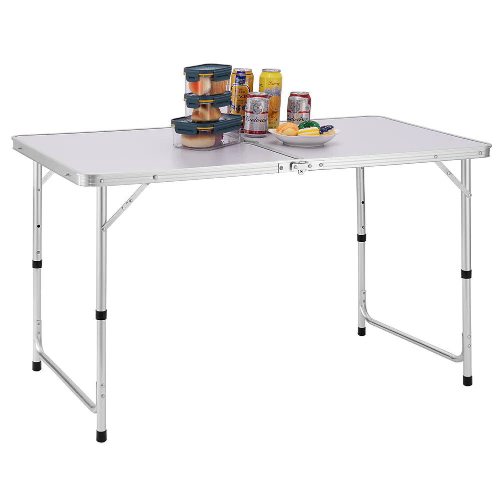 Tavolo Campeggio Picnic Pieghevole in Alluminio Altezza Regolabile 60 x 120 cm