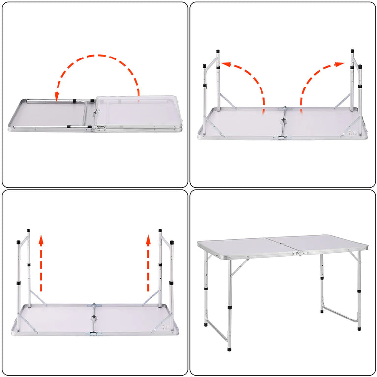 Tavolo Campeggio Picnic Pieghevole in Alluminio Altezza Regolabile 60 x 120 cm