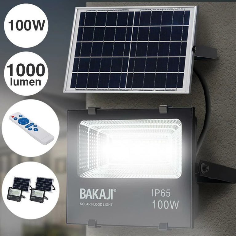 Set 2 Fari LED 100W Pannello Solare Luce Esterno Dimmerabile 1000lm + Telecomando