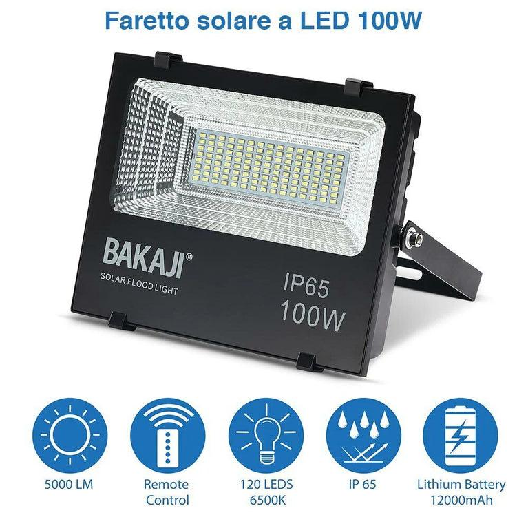 Set 2 Fari LED 100W Pannello Solare Luce Esterno Dimmerabile 1000lm + Telecomando