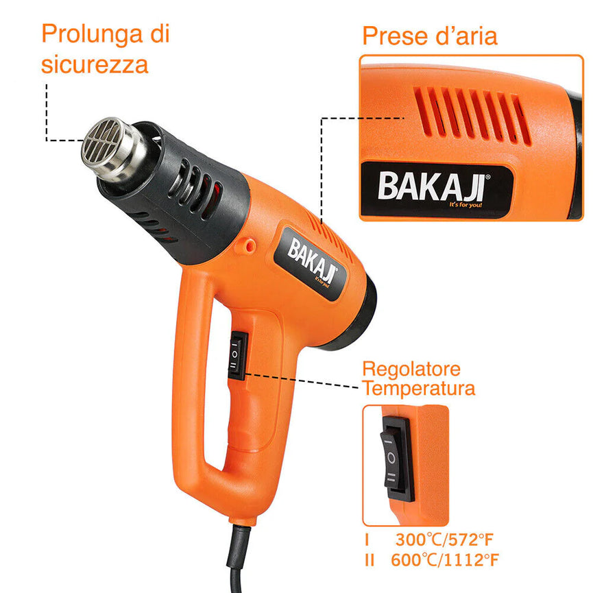 Pistola Termica Termosoffiatore Aria Calda 2000W Phon Sverniciatore 4 Beccucci