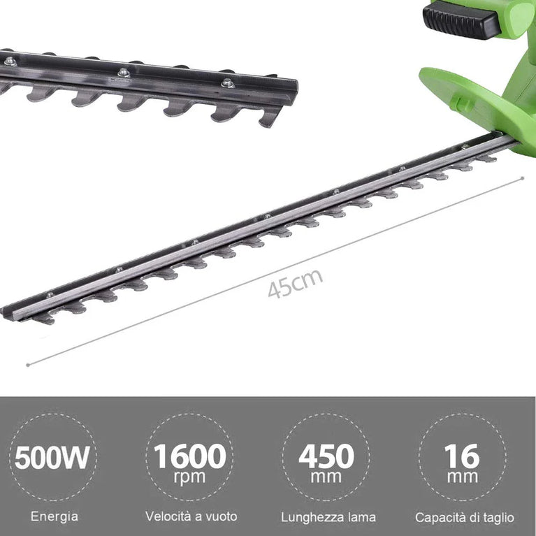 Tagliasiepi Elettrico 500W Lama 45 cm Sega Tagliabordi Decespugliatore Tosasiepi
