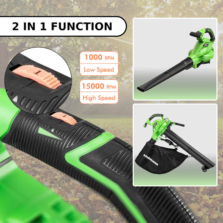 Aspirafoglie Elettrico da Giardino 3in1 Soffiatore con Sacco di Raccolta 3000 W