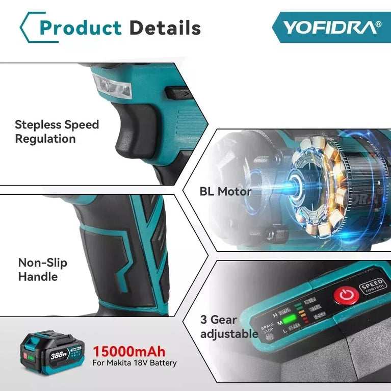 AVVITATORE A IMPULSI 1000NM A BATTERIA 18V CHIAVE A PERCUSSIONE SENZA SPAZZOLE