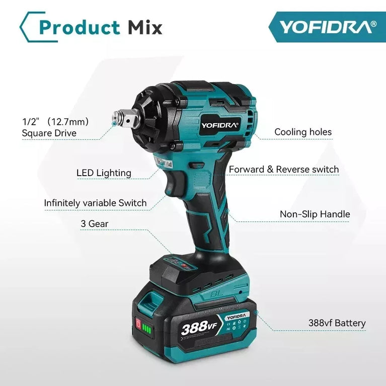 AVVITATORE A IMPULSI 1000NM A BATTERIA 18V CHIAVE A PERCUSSIONE SENZA SPAZZOLE