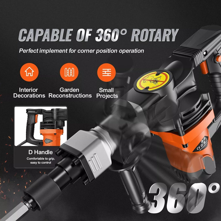 Martello Demolitore per Calcestruzzo 1400W 2 Punte a Scalpello da 2900BPM