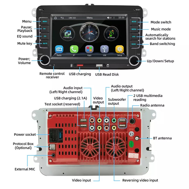 AUTORADIO 2DIN 32G ANDROID 13 CARPLAY RDS TELECAMERA PER VW GOLF 5 6 POLO PASSAT