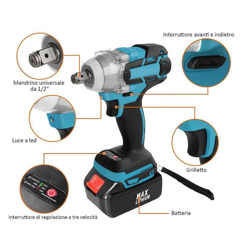 Avvitatore a Impulsi Brushless PRO 800W 400Nm doppia batteria con 24 inserti