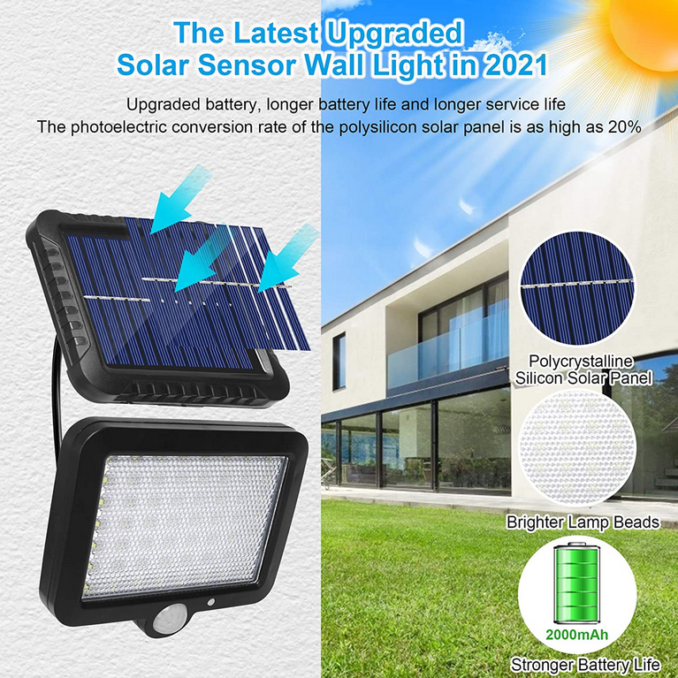 2X LAMPADE SOLARI DA ESTERNI FARO 30W PANNELLO RICARICA SOLARE SENSORE MOVIMENTO