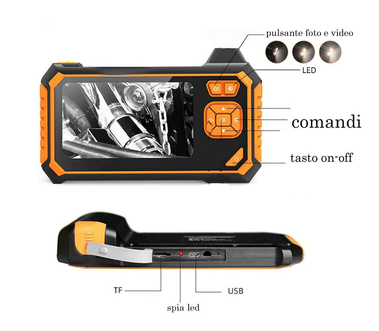 Telecamera Endoscopica 5mt Monitor Sonda 4.3 Pollici Videocamera Impermeabile
