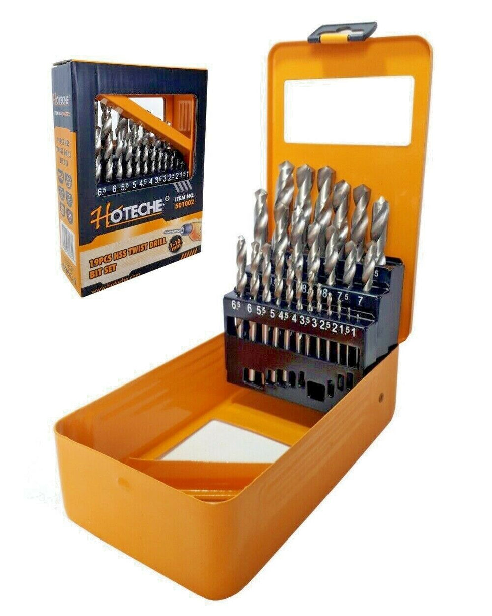 Set 19 punte per trapano HSS elicoidali ferro misure da 1 a 10mm