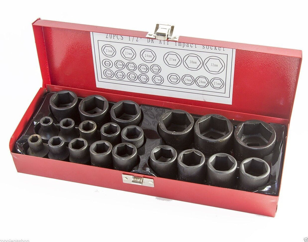 BUSSOLE BOCCOLE PER PISTOLA AVVITATORE PNEUMATICO SET KIT 20 PZ DA 1/2" 8-32MM