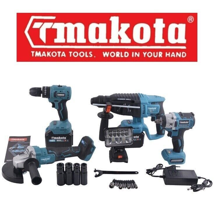 Kit 5 In 1 Makota Brushless: Flex, Trapano Impulsi, Avvitatore, Tassellatore, Faretto, Smerigliatrice