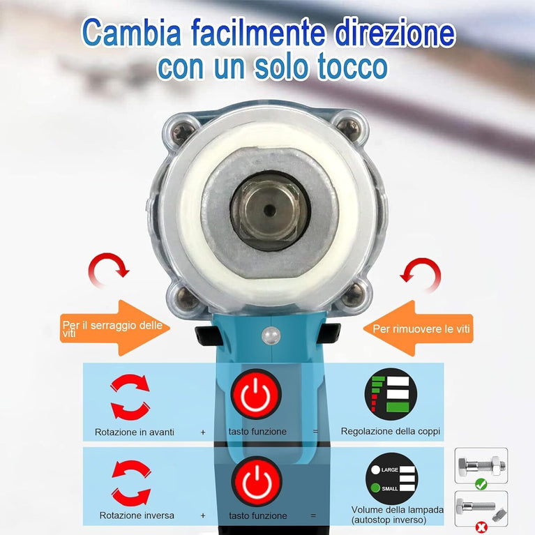 Avvitatore a Impulsi Brushless PRO 800W 400Nm doppia batteria con 24 inserti