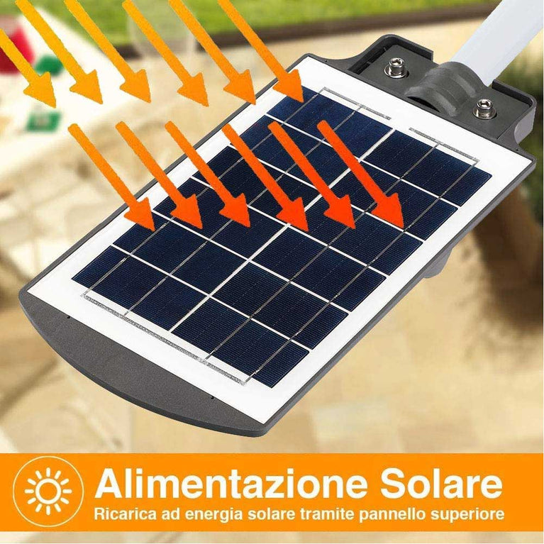 Lampione Stradale Faro LED 120W Solare Esterno Sensore Movimento Telecomando