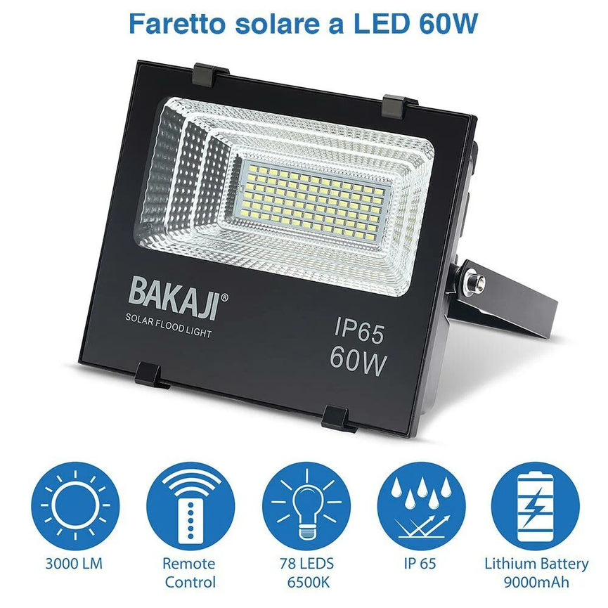 Faro LED 60W con Pannello Solare Luce Esterno Alta Luminosita 600lm + Telecomando