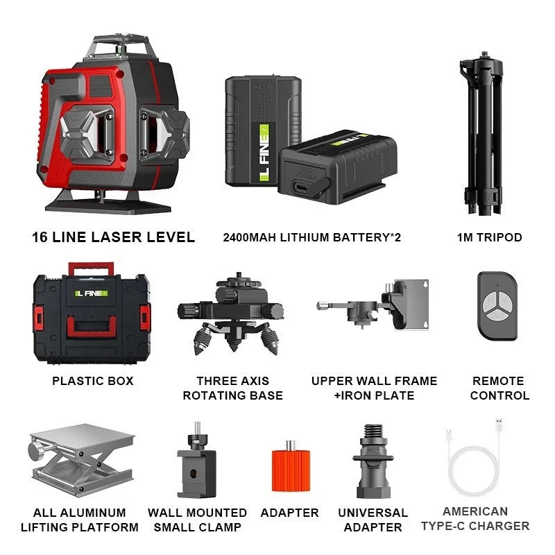 LIVELLA LASER TRACCIATORE AUTOLIVELLANTE 4D 16 LINEE 360° ROTAZIONE LINEA VERDE