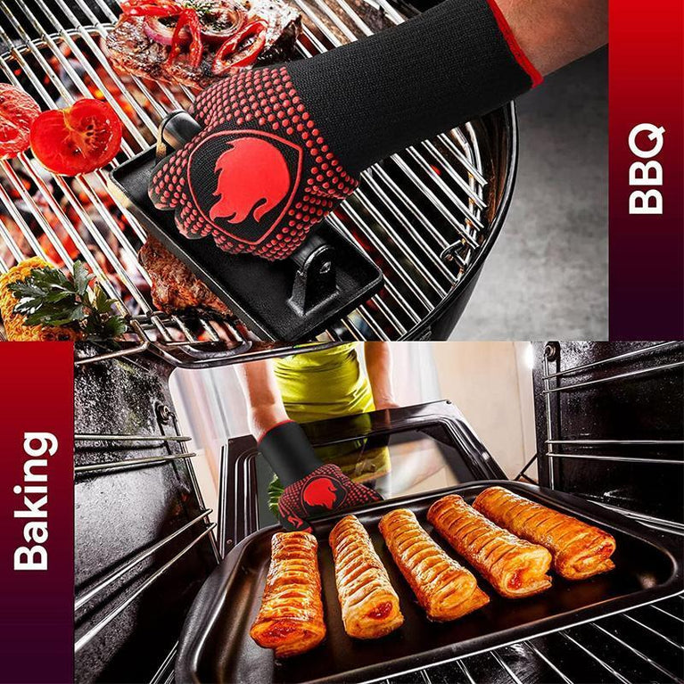 GUANTI BBQ DA FORNO CUCINA PER BARBECUE IGNIFUGO RESISTENTE CALORE FINO A 800°