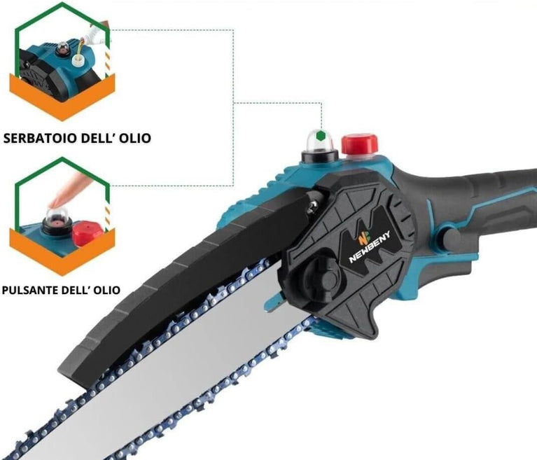 MINI MOTOSEGA A BATTERIA 48V 6 POLLICI LUBRIFICATA OLIO ELETTROSEGA TAGLIARAMI